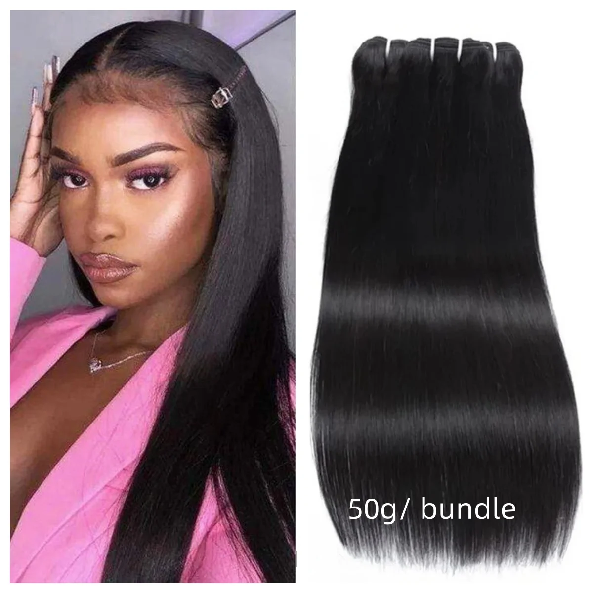 

Bone Straight Human Hair Weaving 1/3/4 Piece Brazilian Remy Raw Hair Bundles 50g Natural Pure Original Hair Double Drawn 30 Inch