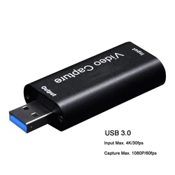 Ultra HD Video Capture Card with USB 3.0 & HDMI for Recording & Live Streaming (USB 3.0 Black)