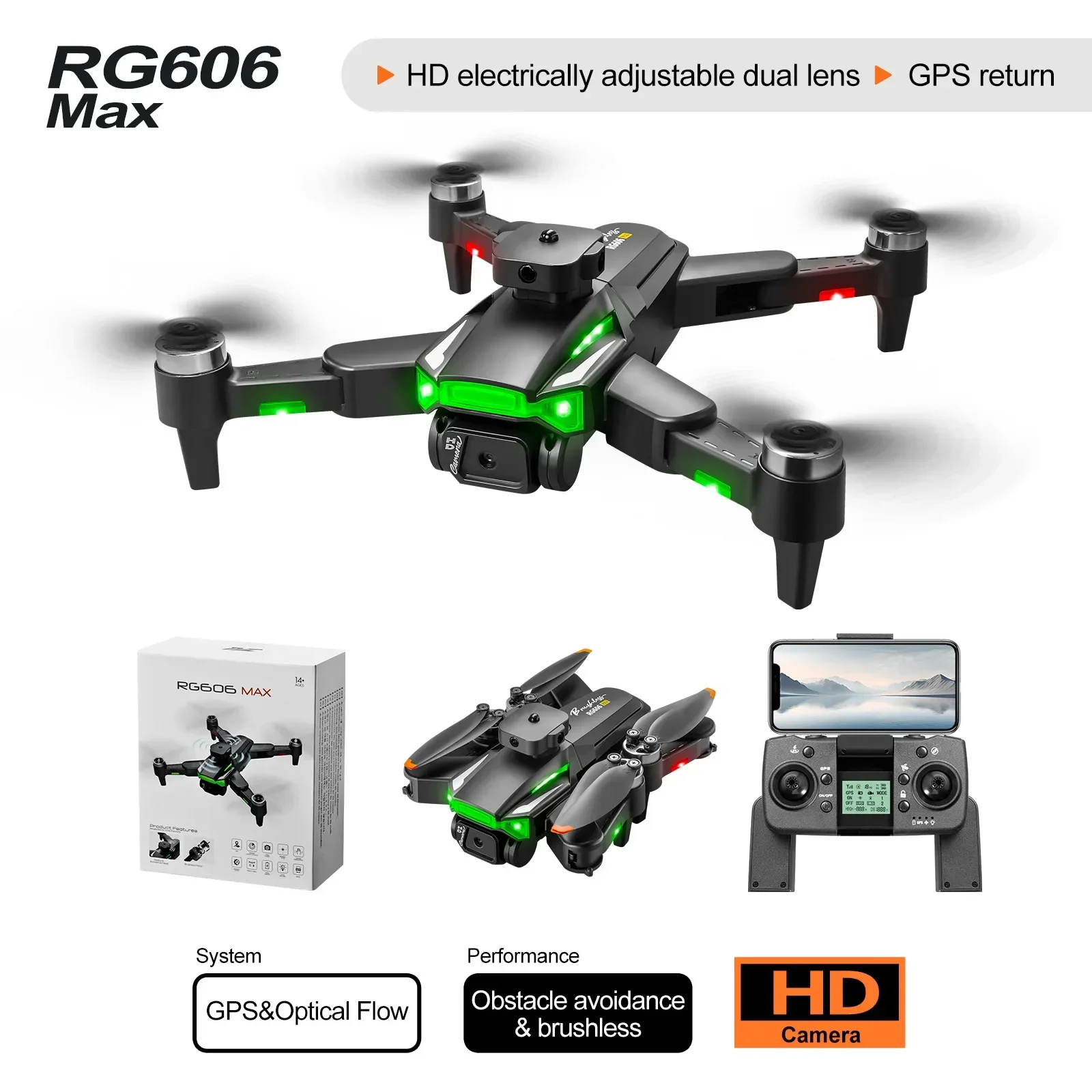 Rg606Max Drone Hd Professional 4K Drone Dual Camera Wifi Fpv Aircraft Quadcopte Obstacle Avoidance Aerial Photography Drone