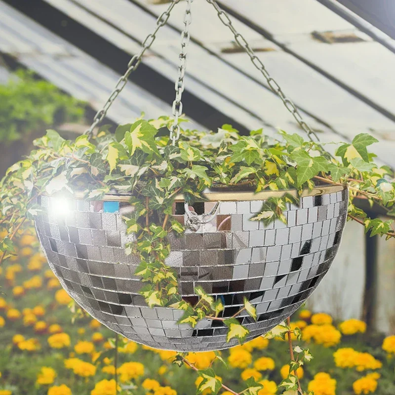 

Mirror Ball Bohemian Pots Flower Pot Indoor No Border Style Hanging Basket Plants Disco Rope Planter For