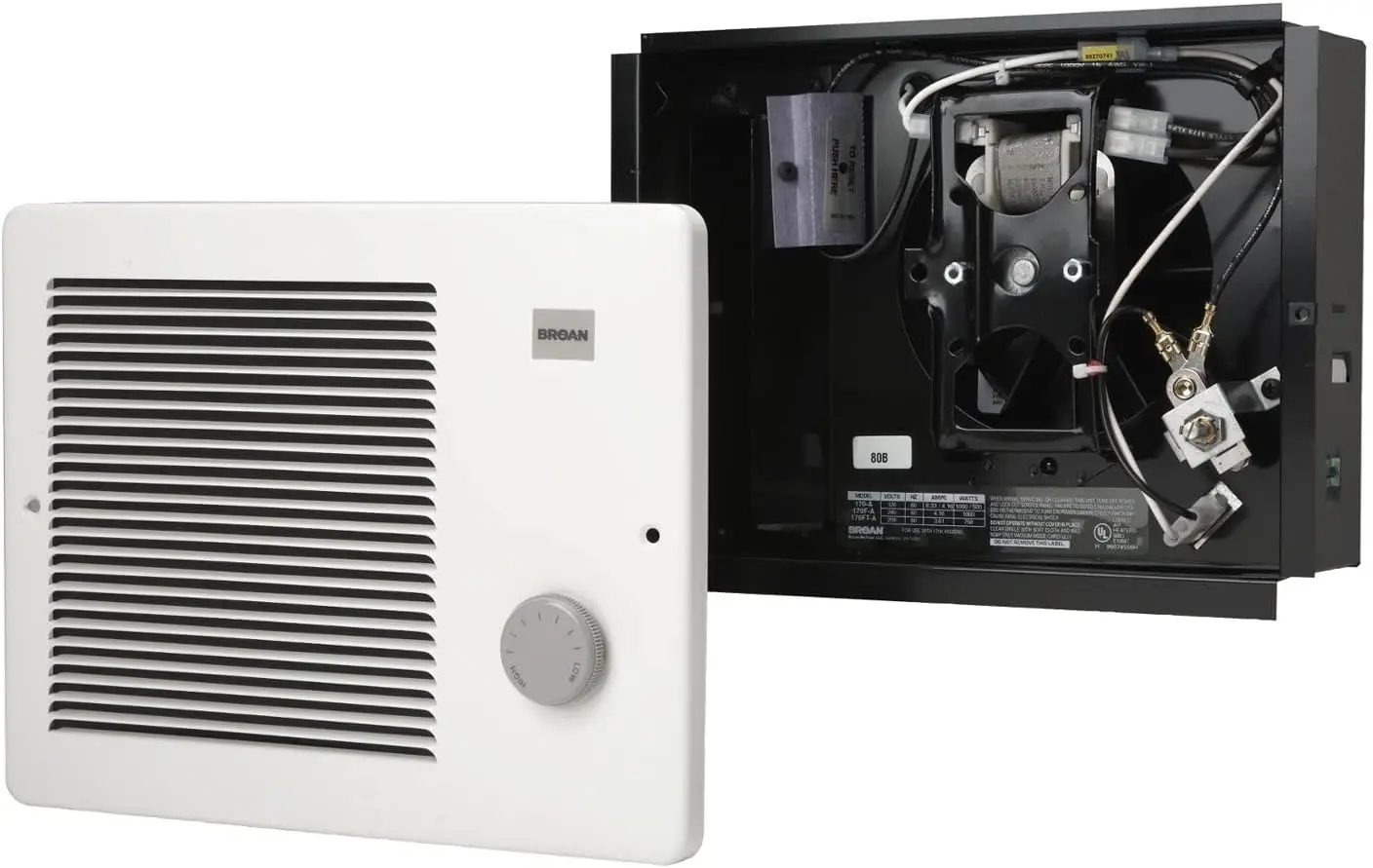 Wall Heater, White Grille Heater with Built-In Adjustable Thermostat, 750/1500W, 120/240V AC