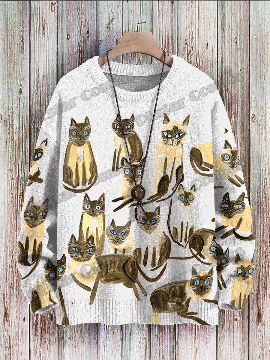 Retro Astronaut & Retro Art Rückansicht Muster 3D gedruckt Herren Strickpullover Winter Unisex Casual Strickpullover Pullover ZZM80 – Detail 9
