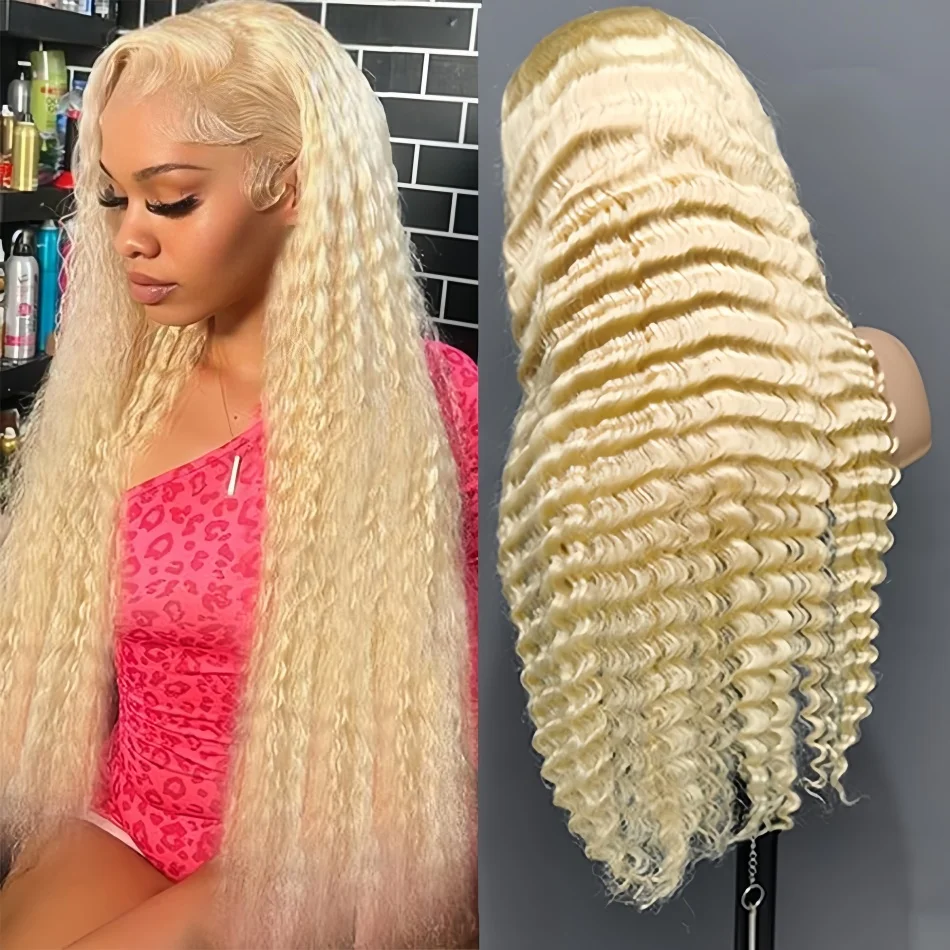 Blonde 13X6 Hd Lace Frontal Wig 250 Density Deep Wave Human Hair Wigs 100% 613 Pre Plucked Brazilian Hair Wigs 38 Inch For Women
