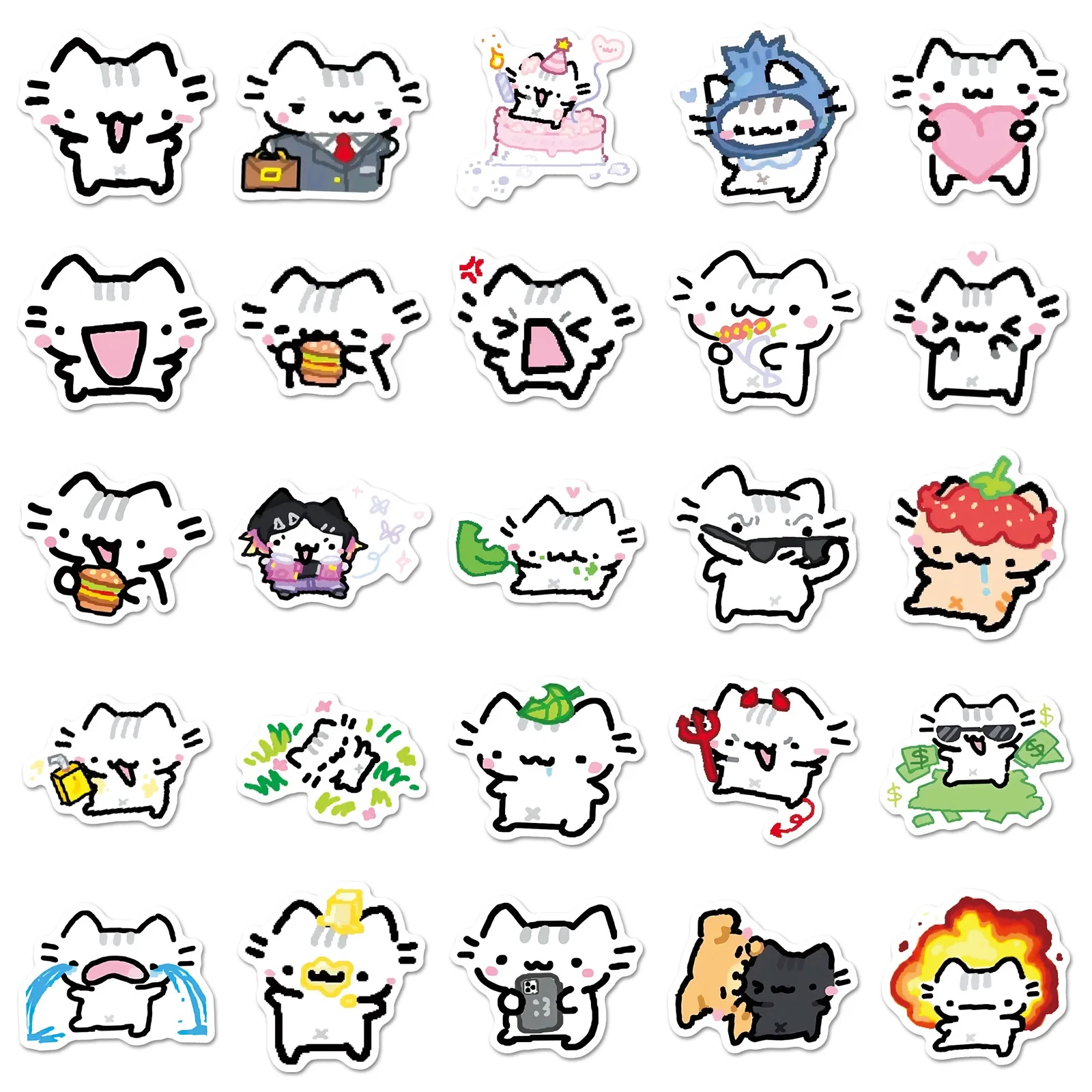 50pcs 귀여운 포키 고양이 스티커 카와이 동물 밈 그래피티 데칼 수하물 노트북 전화 기타 자동차 자전거 스케이트 보드 스티커