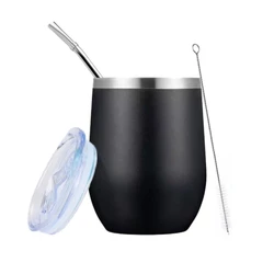 Premium Yerba Mate Gourd Set - Double-Wall Stainless Steel Tea Cup with Bombilla - 301-400ml (Black  set)