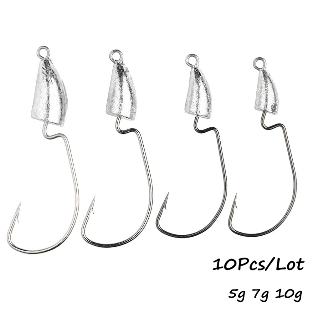 Jighead Angelhaken 10 Teile/los 5g 7g 10g Wurm Angelhaken Weicher Köder Jig Kopf Haken Künstliche Köder angelgerät Hecht Fisch. – Detail 1
