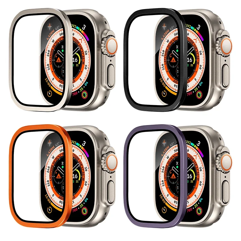

Metal Aluminum Alloy Case for Apple Watch Ultra 49mm Screen Scratch-proof Protective Cover Frame+HD Tempered Glass Film Shell