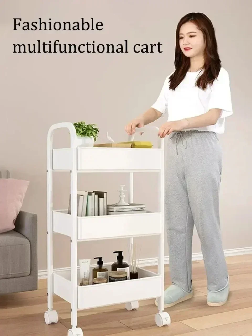 Household Multi-layer Small Cart Storage Rack Floor To Floor Kitchen Bedroom Bathroom Storage Rack With Wheels Storage Rack Rolling Storage Cart