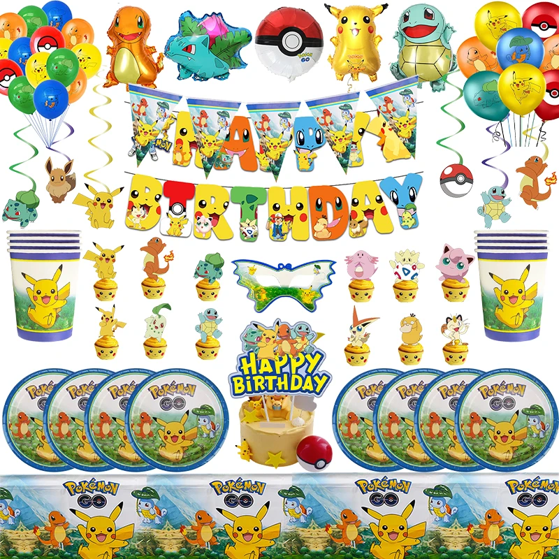 Pokemon Birthday Party Decoration Pikachu Stoviglie Usa E Getta Tovagliolo Cap Decorazione Della Torta Hanging Party Baby Shower Supplies