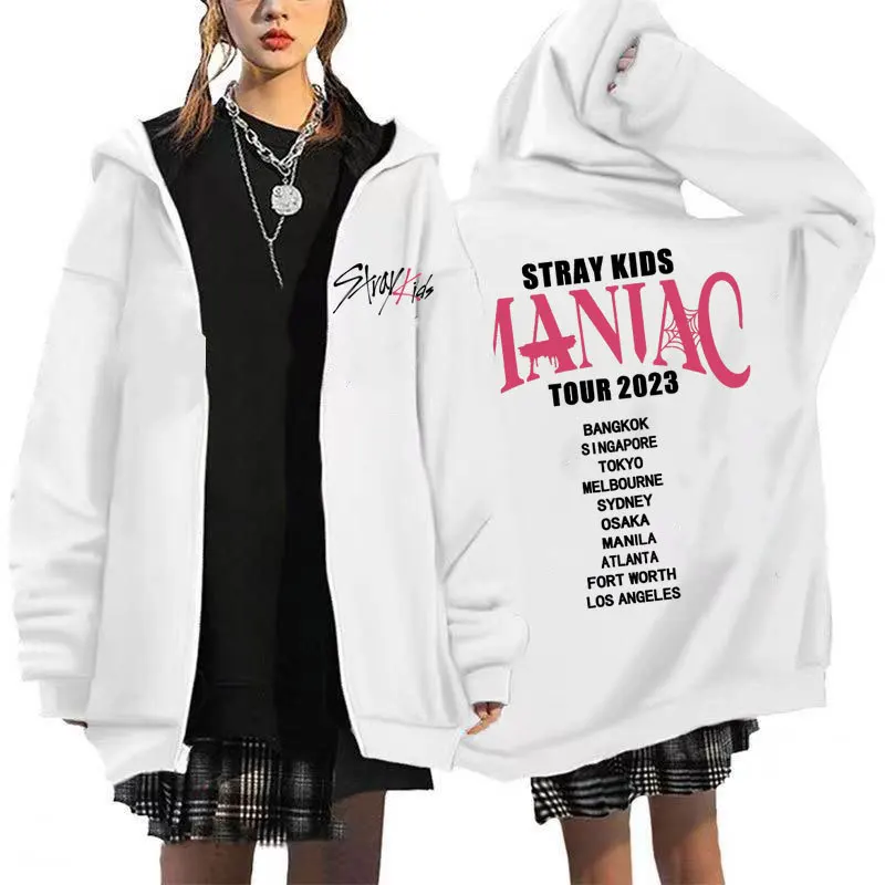 

Stray Kids Tour Maniac 2023 Zipper Hoodie Korean Fashion Harajuku Zip Up Hoodies Coat Clothes Kpop Casual Hooded Sweatshirts
