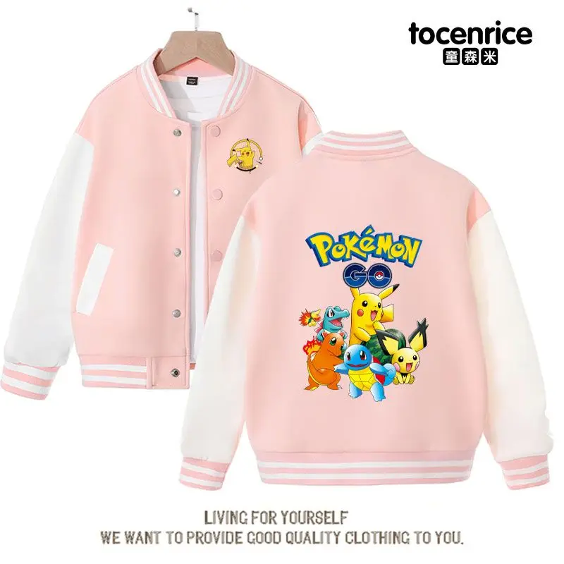 

2023 Pokemon Pikachu Cartoon Children's Jacket Japanese Anime Spring and Autumn New Casual Sports Baseball Uniform Girls Gift