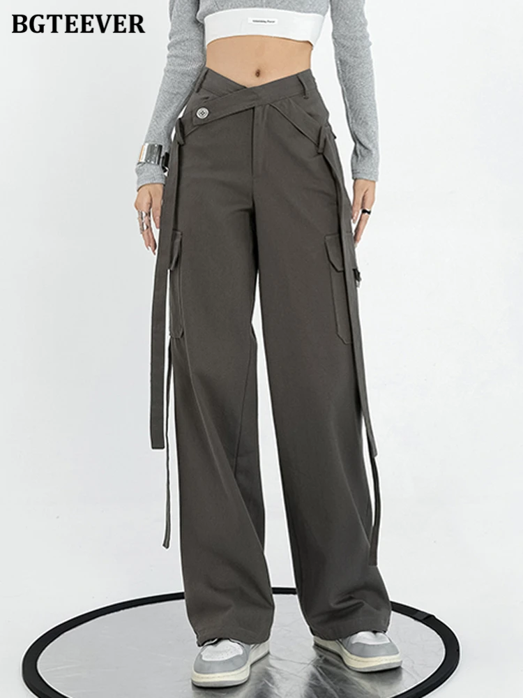 

Брюки BGTEEVER женские с широкими штанинами, Стильные Свободные повседневные однотонные длинные штаны с завышенной талией и карманами, весна-лето