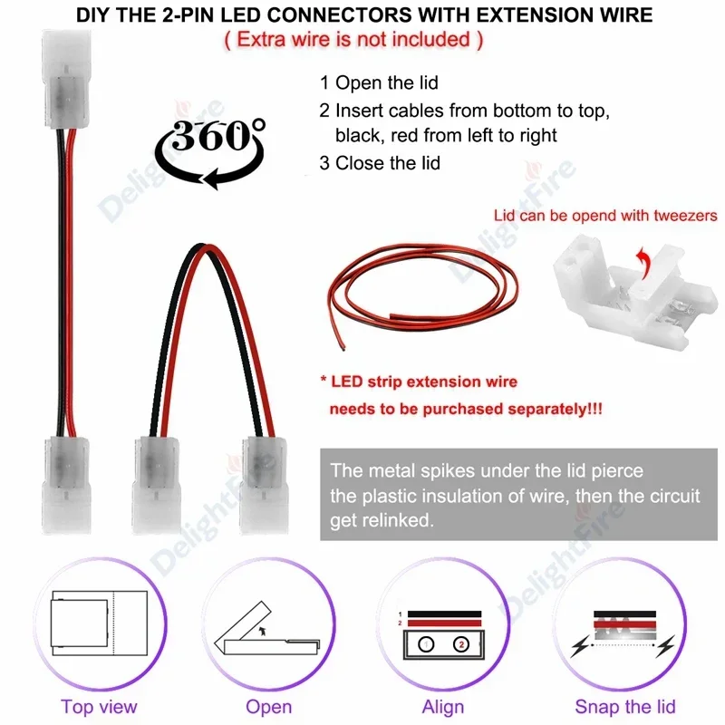 2 3 4 pin LED Strip Connector 8mm 10mm L-Shape 90° Right Angle Adjustable Terminal for WS2811 WS2812 5835 3528 RGB Strip To Wire