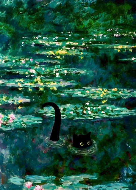 Van Gogh & Monet Inspired Cat Canvas: Starry Night and Sunflowers Wall Art