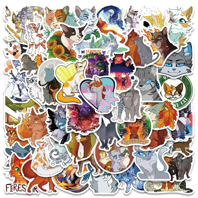 52pcs Cartoon Cool Warrior Cat Stickers For Laptop Stationery Scrapbook  Ipad Vintage Anime Sticker Pack Scrapbooking