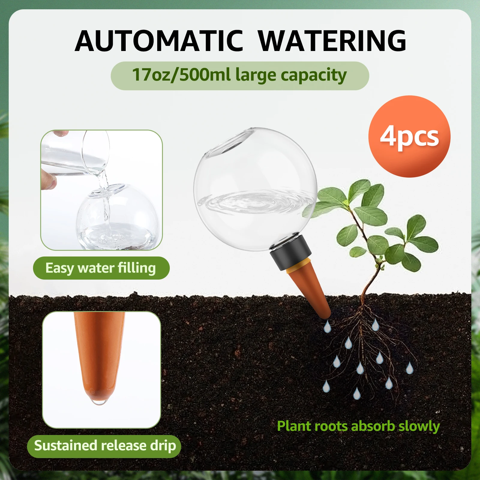 2/4Pcs 500ml Automatic Plant Watering Bulbs Drip Irrigation Stakes Insert Flowers Self Watering Globes Style Indoor Flower 3