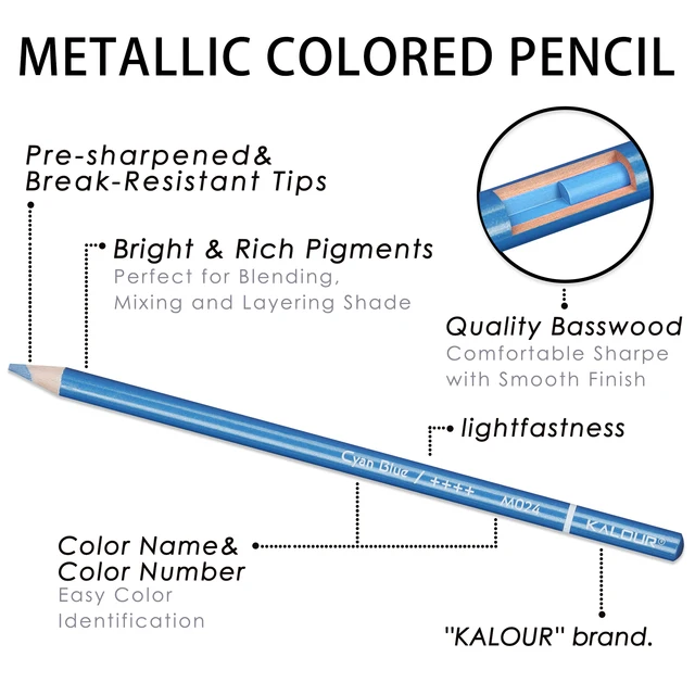 KALOUR 50/72 Colors Metallic Colored Pencils Set Soft Core Oil based in Tin Box,Shading Pencils for Beginners & Pro Artists 5