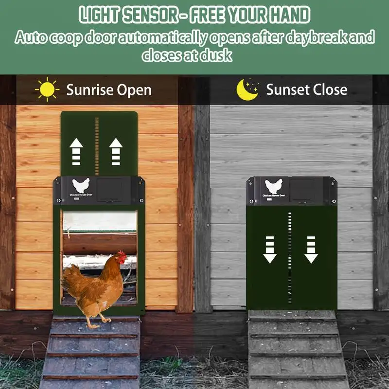 Automatic Chicken Coop Door Opener Upgrade ABS House Gate Sense Control Waterproof Pet Flap Accessories Battery Powered 4
