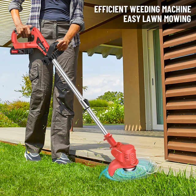 Cordless Electric Weed Wacker With 5 Blades & 2 Wheels – Lightweight, Battery-Powered Grass Trimmer, Edger, Mower & Brush Cutter Combo