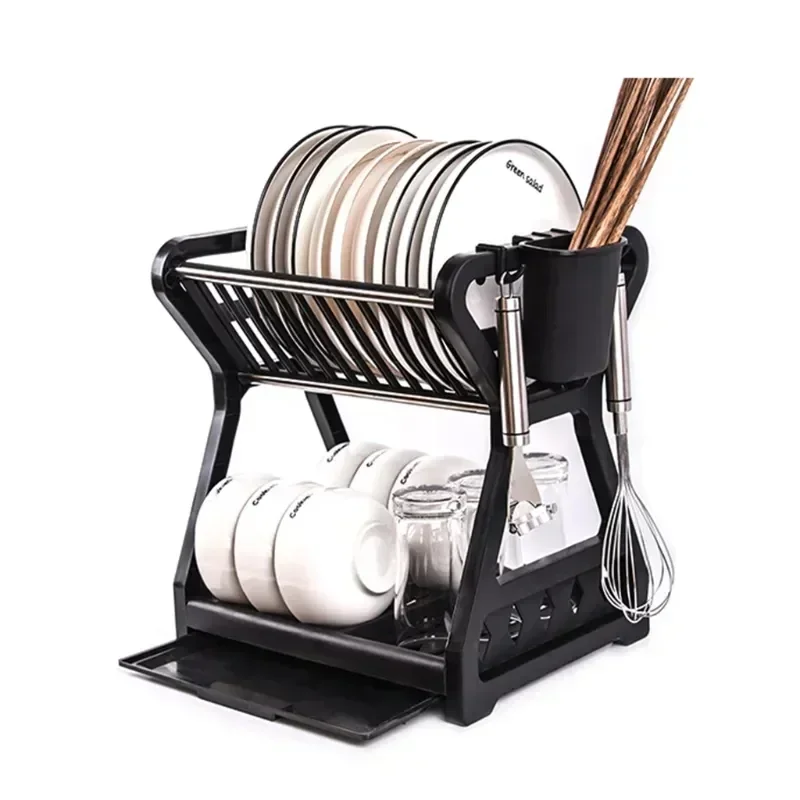 Kitchen Sink Countertop Holder Kitchen Items Dish Dying Rack Double Layer Plastic Dish Rack Drying Stand Cup Cutter Storage 3