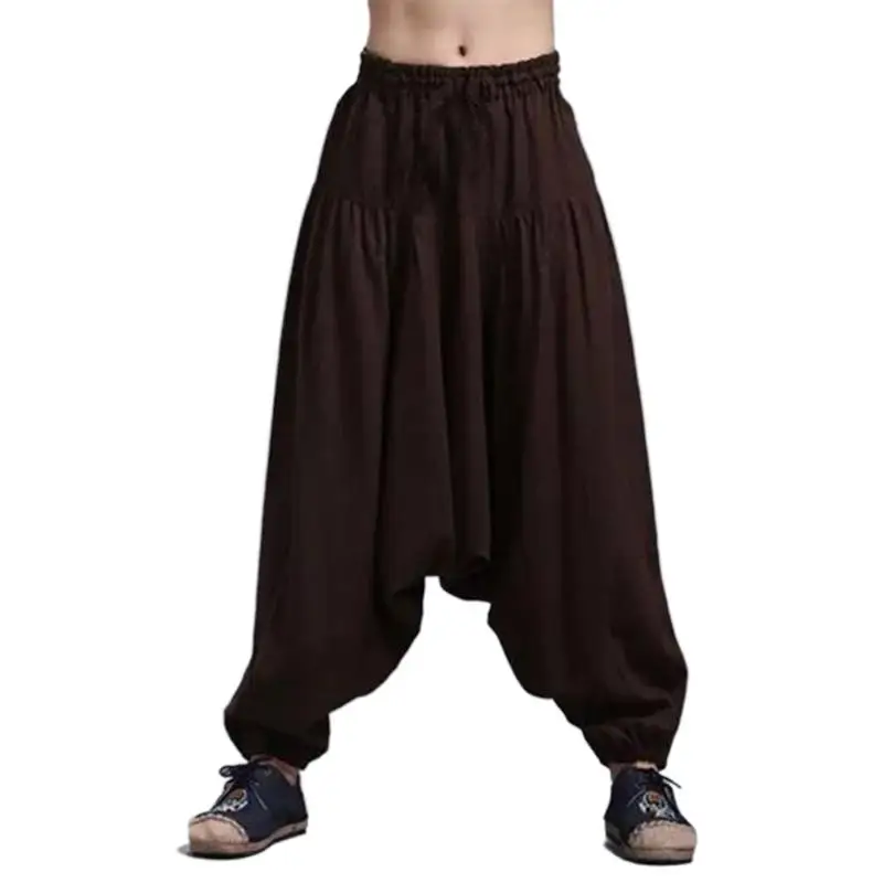 

Men's Hip Hop dancing Pants,plus size cotton linen wide leg Harem Pants Korean vintage Joggers Lantern Trousers 5XL cargo pants