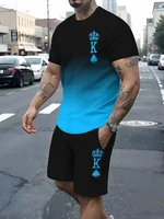 The latest 3D gradient T-shirt and shorts set men's short sleeved O-neck top casual and fashionable skateboarding sportswear set