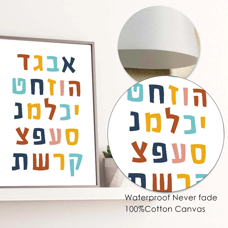 Canvas Wall Art Hebrew Letters Alphabet Jewish Wall Art Canvas Painting for Kids Room Decor