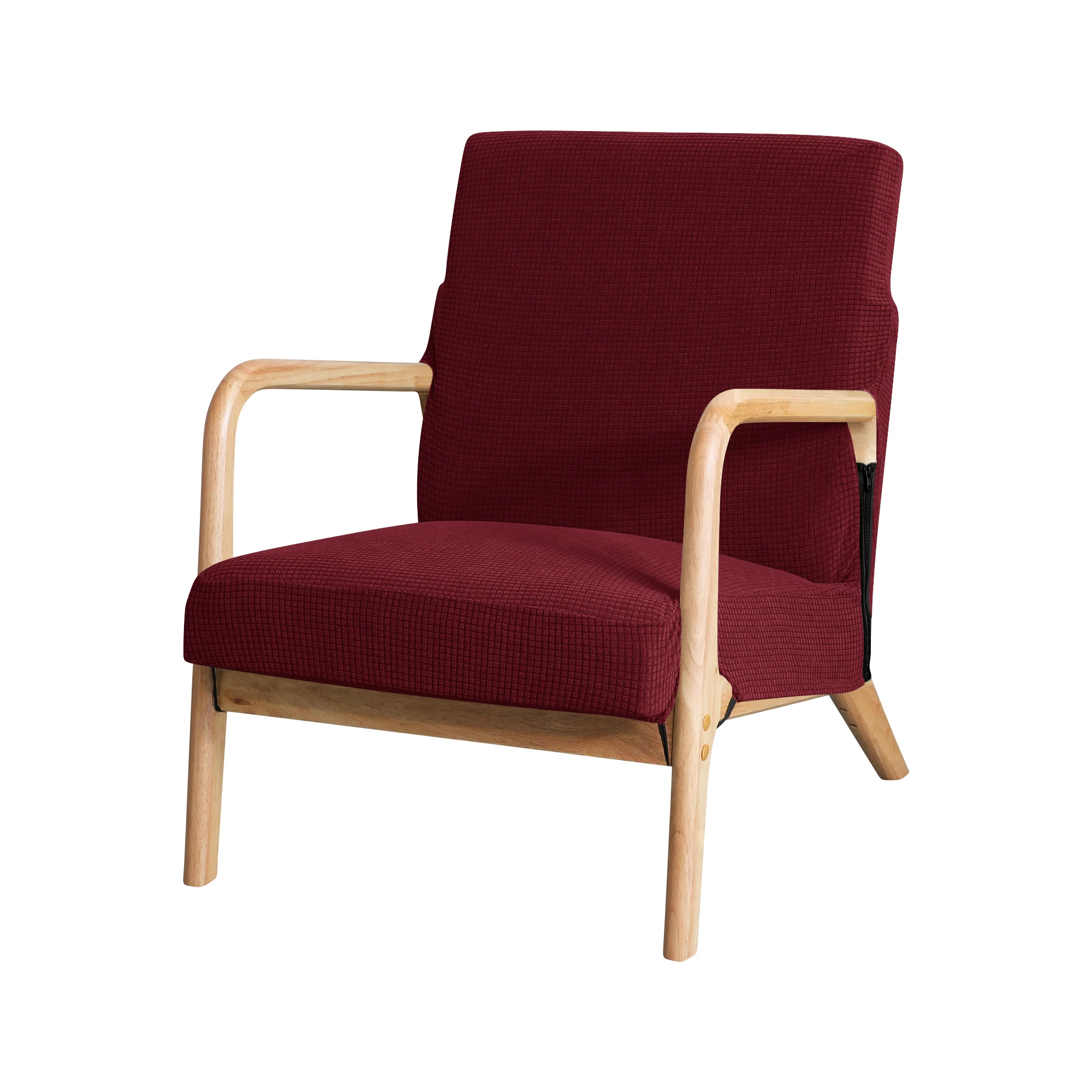 Water-Resistant Jacquard Armchair Slipcover - Solid Color Stretch Furniture Cover with Zipper