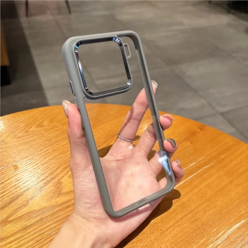 Luxury HD Transparent Shockproof Case with Metal Camera Protection and Clear Soft Bumper Cover