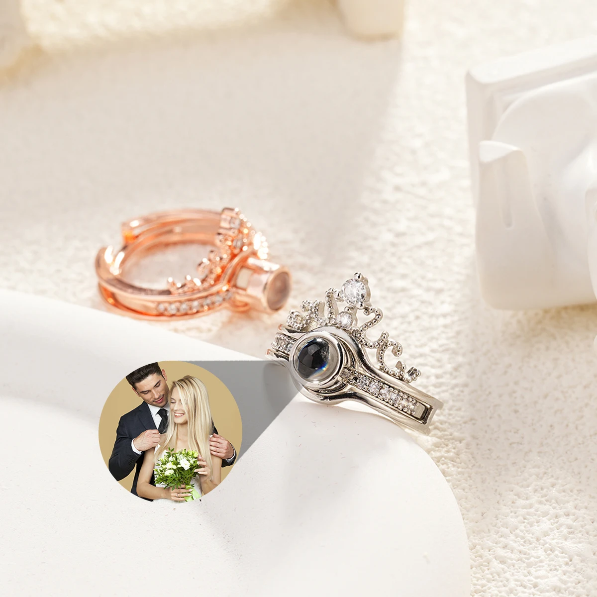 Crystal Crown Photo Custom Image Ring with Your Picture Family Memory Pet Personalized Projection Rings Valentine's Day Gift amxiu 925 sterling silver ring with birthstones custom five family names rings for women s gift large heart zircon flower rings