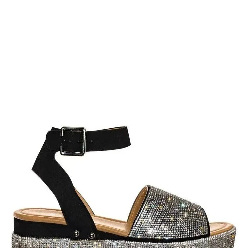 Women\'s Sandals Fashion Rhinestone Wedge Sandals Ladies Summer New High Heels Platform Shoes Outdoor Open Toe Casual Sandals