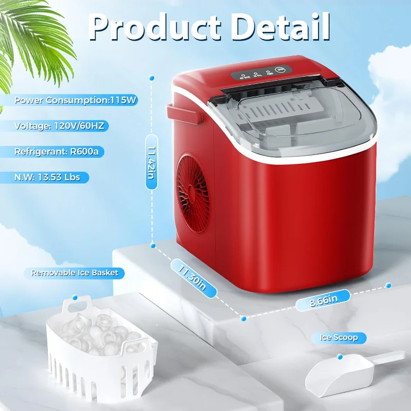 Antarctic Star Countertop Portable Ice Machine with ,Automatic-Cleaning 26Lbs/24H 6