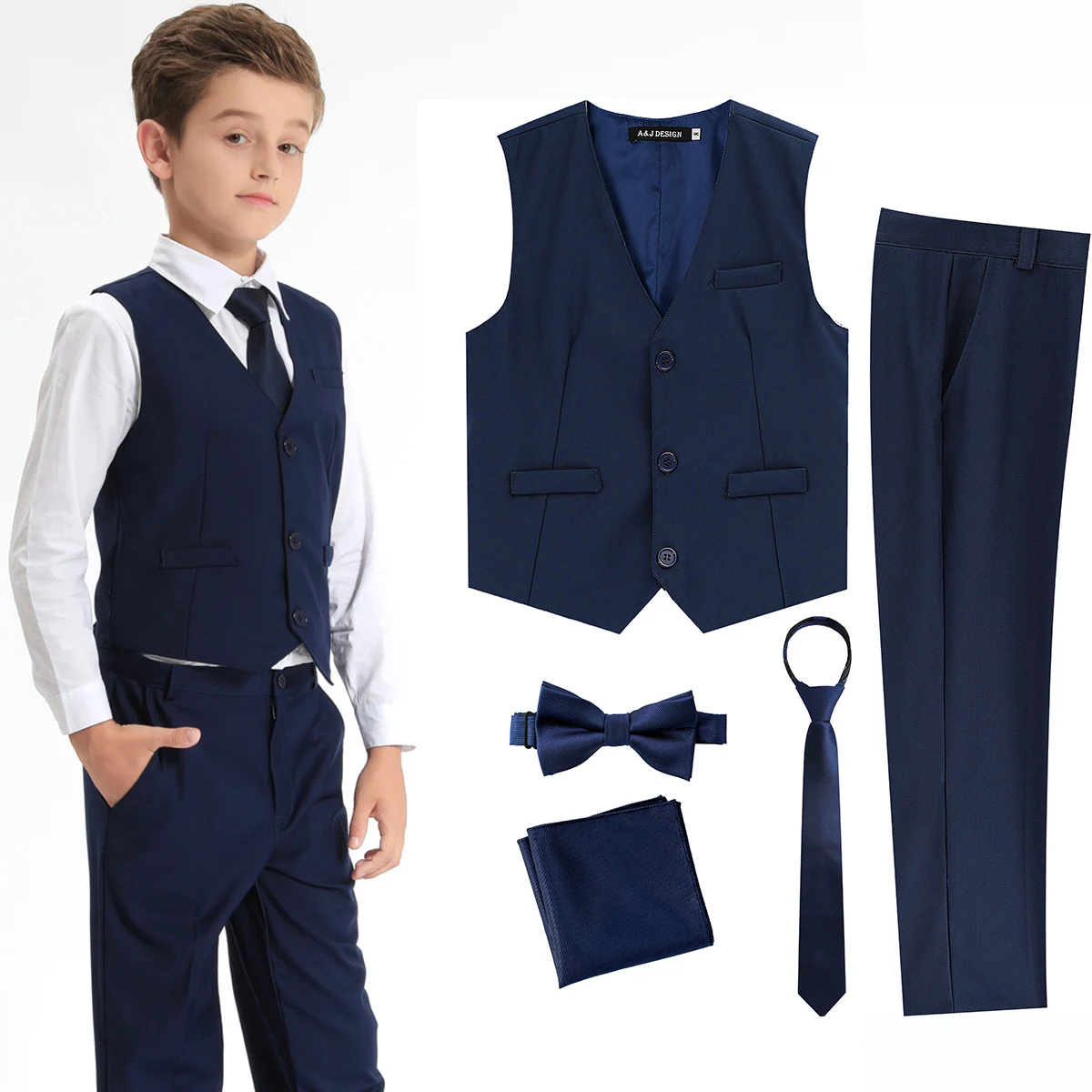 5PCS Boys Suits Wedding Outfit Easter Church Party Formal Ceremony Birthday Costume Photography Clothes