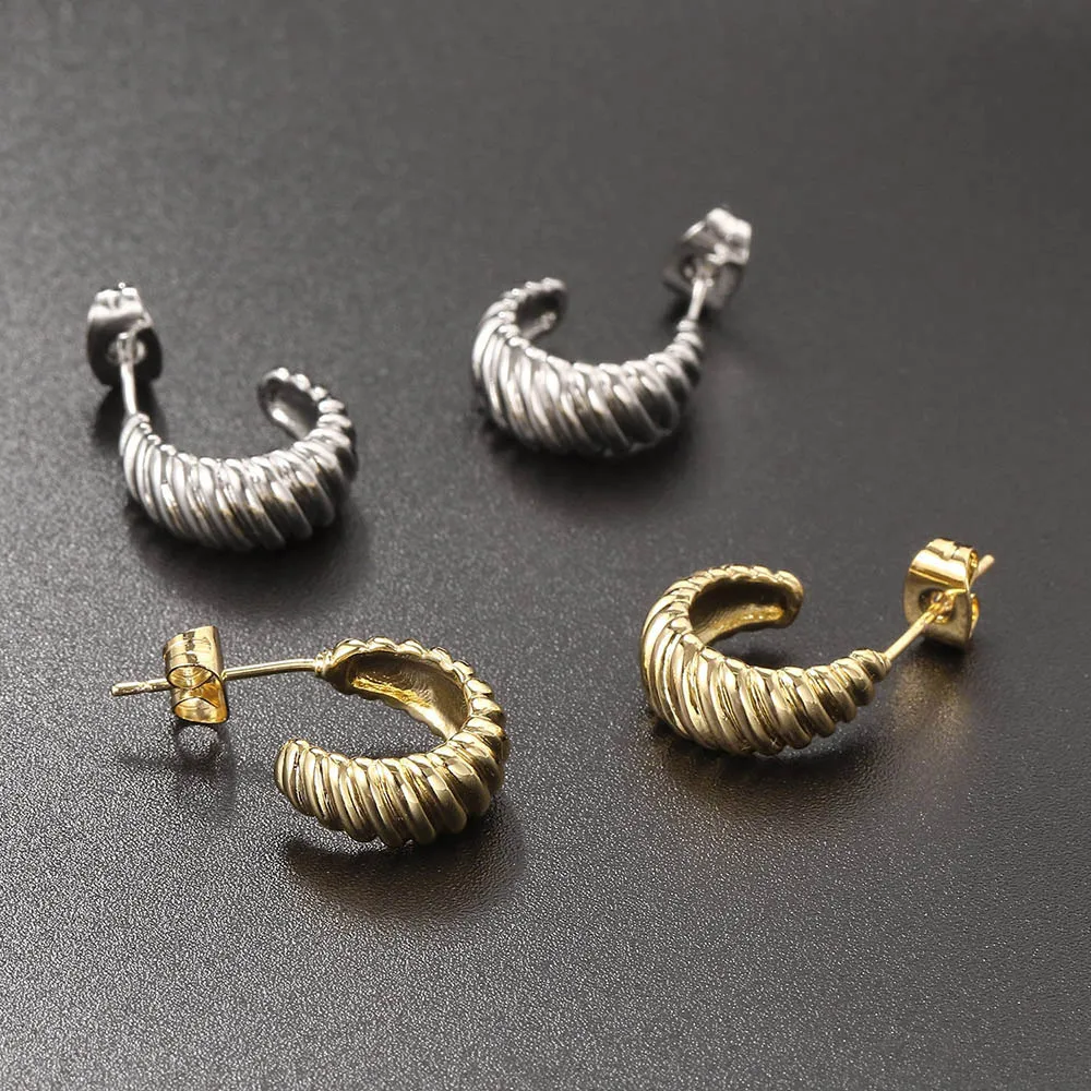 C Shape Twist Croissant Earrings For Women Trendy Chunky Gold