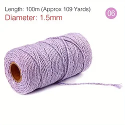 Natural Cotton & Jute Twine for Gift Wrapping, Baking, Crafts, and Gardening (Light purple)