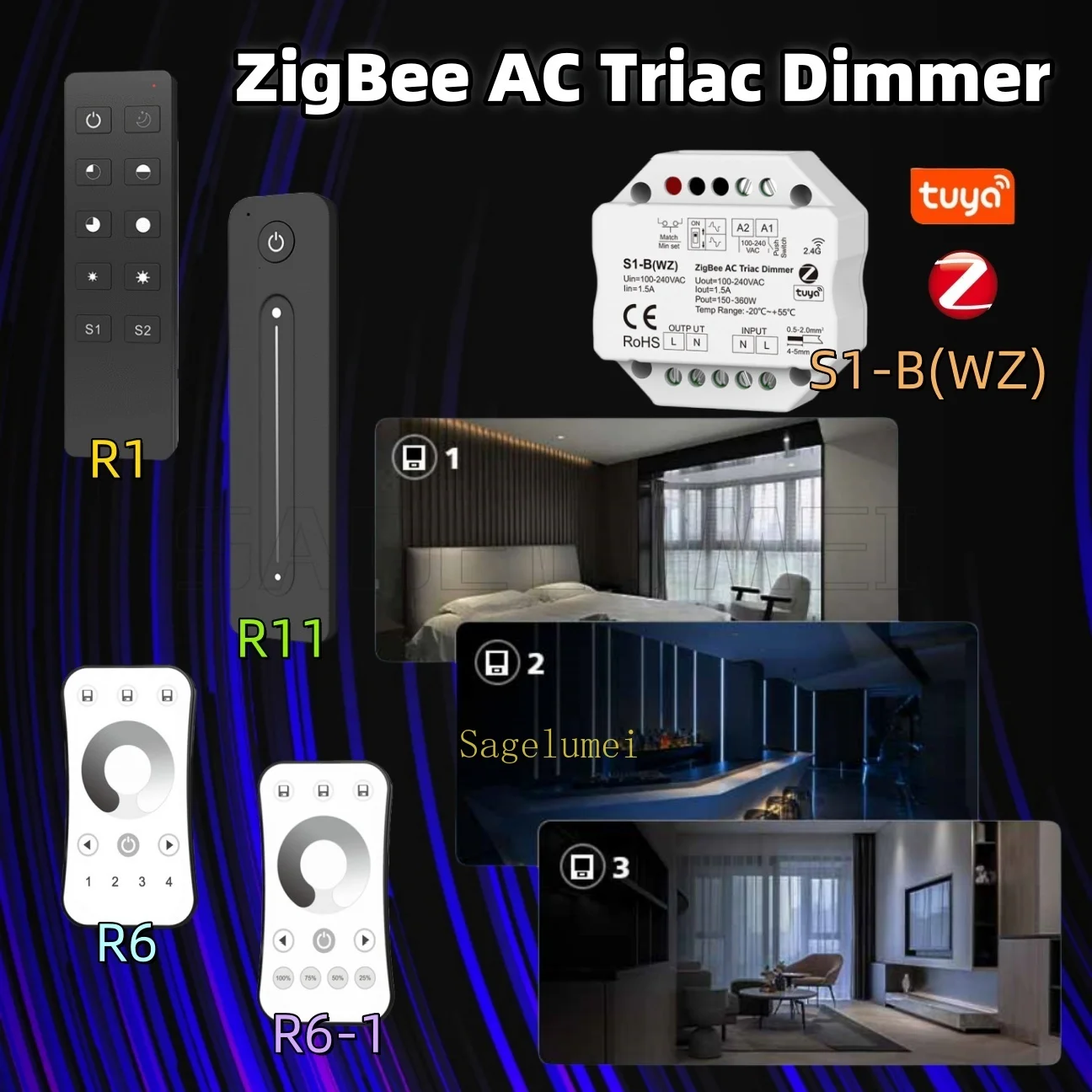 S1-B(WZ) Tuya ZigBee LED Dimmer AC Triac Dimmer R11 R6 1/4Zone ชุดควบคุมสมาร์ท Tuya APP Push Switch Dimmer สําหรับ LED Strip Light 1
