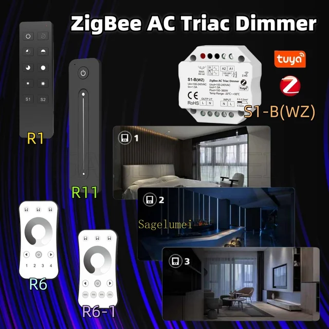 S1-B(WZ) Tuya ZigBee LED Dimmer AC Triac Dimmer R11 R6 1/4Zone ชุดควบคุมสมาร์ท Tuya APP Push Switch Dimmer สําหรับ LED Strip Light 1