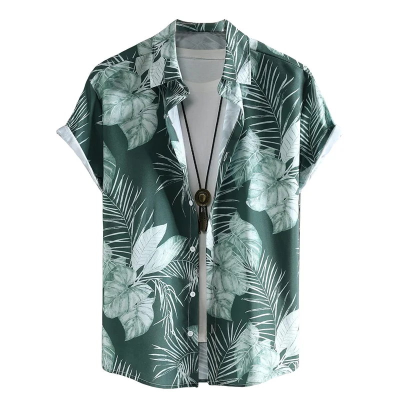 Retro Hawaiian Flower Shirt For Men Summer 3d Print Plants Leaves Short Sleeves Button Down Shirts Beach Tops Blouse Clothes 3