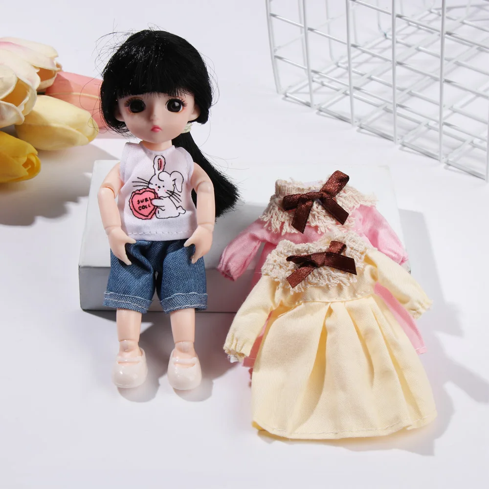 16cm Doll Clothes Cute Princess Dress For 1/8 BJD Doll Tops T-shirt Hoodies Jeans Pants Suit Lace Knitted Sweater Skirt Gift Toy 3