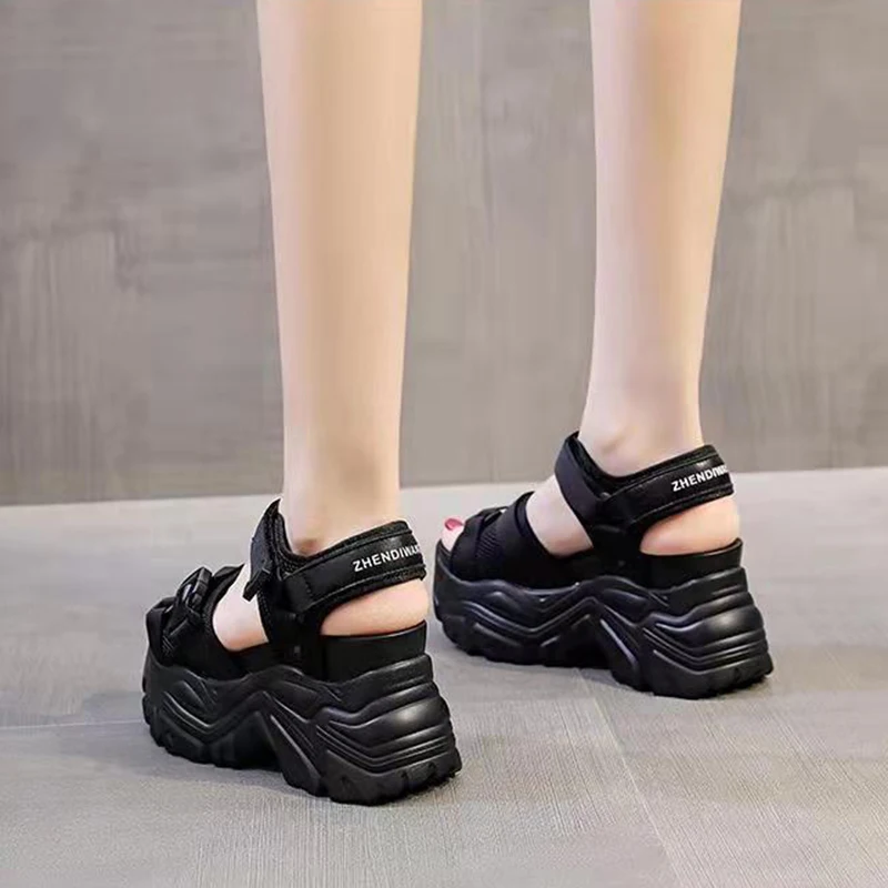 Summer Heightened Platform Sandals Women's Leak Toe Wedge Shoes 11CM Thick Sole Heightening Sandals Comfortable Leisure Shoes