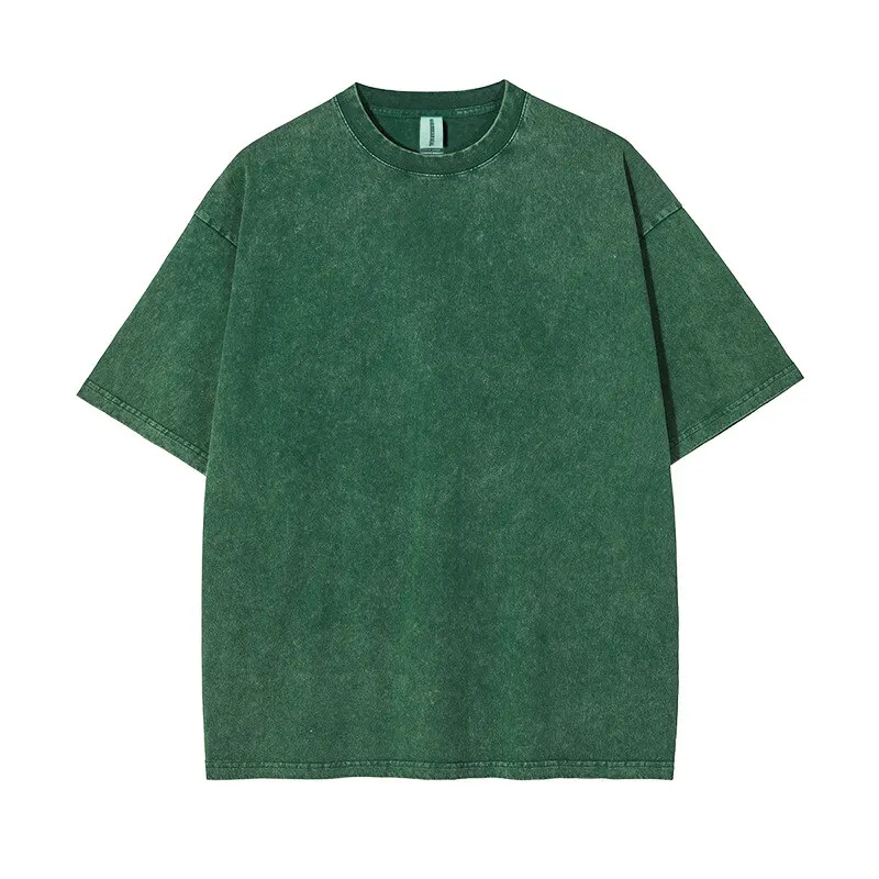 Classic Vintage-Style Distressed Heavyweight Cotton T-shirt with Custom Logo
