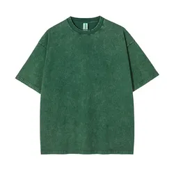 Classic Vintage-Style Distressed Heavyweight Cotton T-shirt with Custom Logo - XXXL (Dark green)