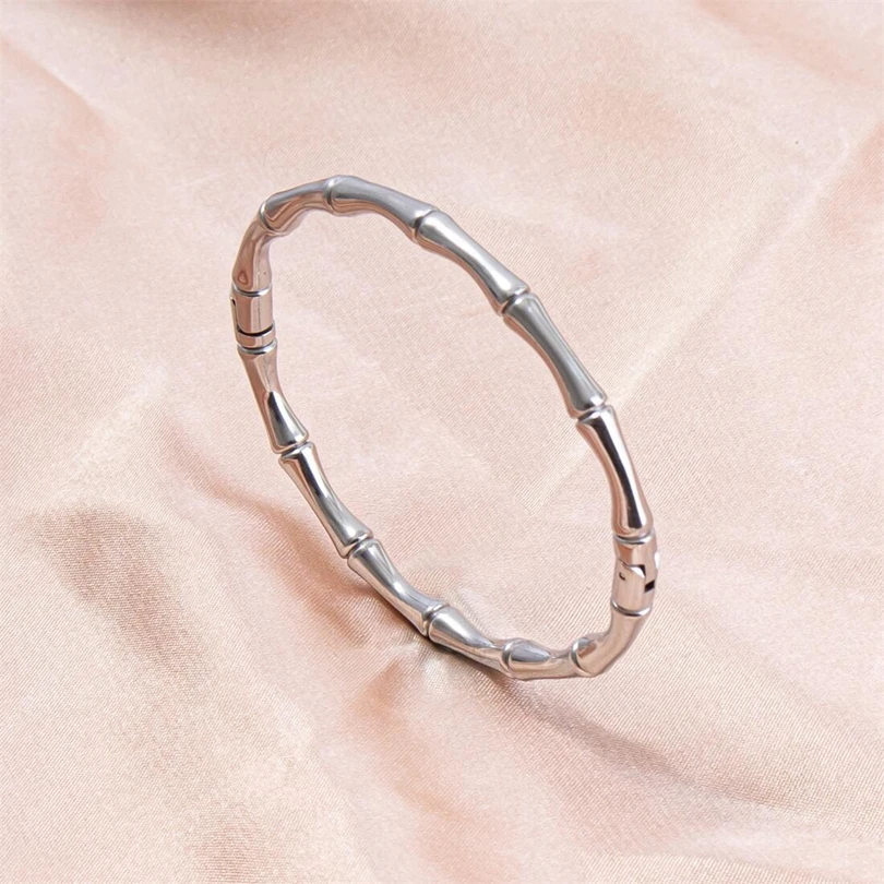 1/2Pcs Stainless Steel Women Irregular Textured Open Cuff Bangle Bamboo Leaves Ear Of Wheat Hammered Chunky Men Bracelet Jewelry 6