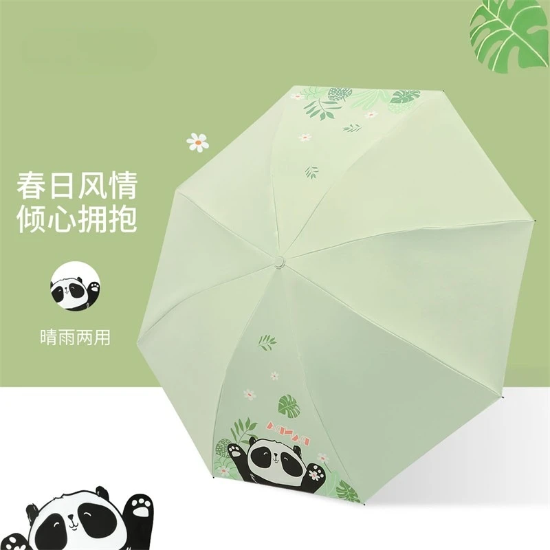 Nuovo Simpatico Panda Stampato Mini Ombrellone Da Viaggio Pieghevole Portatile Antivento Impermeabile Ombrellone Da Esterno Per Bambini Adulti