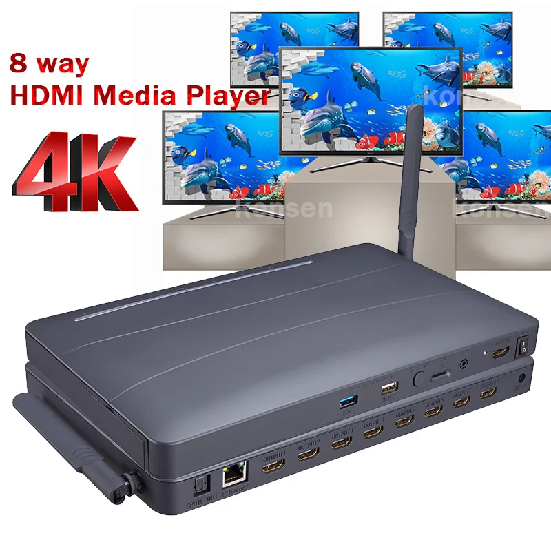 

4K 8 Ways HDMI Multi Media Player TF USB Flash Drive 1080P H.265 Video Player Android MultiMedia Box Automatic Playback Looping