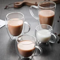 4 Sizes Heat Resistant Clear Double Wall High Borosilicate Glass Mug with Handle Coffee Milk Juice Water Cup Espresso Shot Glass 1