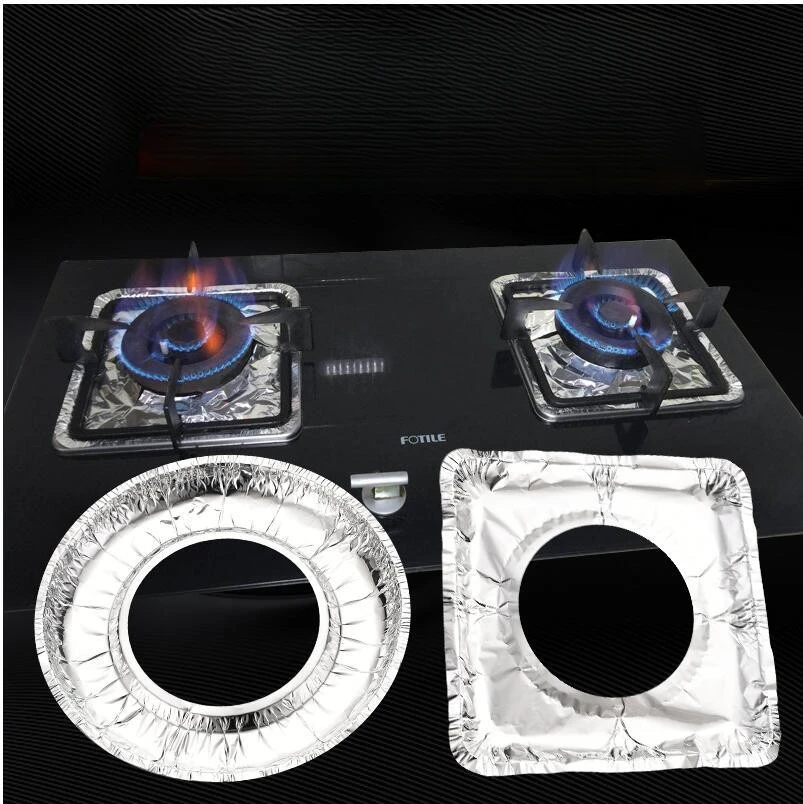 20Pcs New Disposable Round and Square Shape Tin foil protective pad Kitchen Easy Use Metal Foil Stickers Gas Stove Oil-Proof Mat