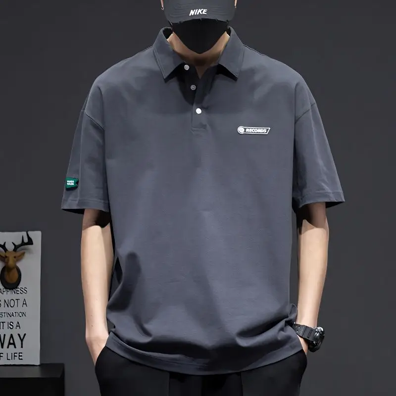 

Vintage Letter Printing Polo Shirts Summer New Short Sleeve Solid All-match Trend T Shirt Tops Fashion Smart Casual Men Clothing
