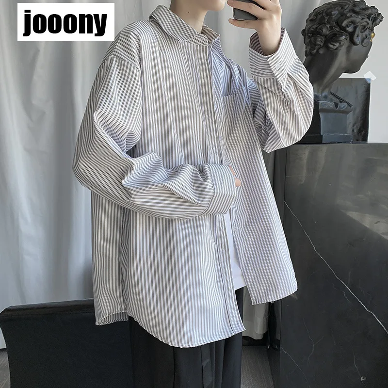 

Korean Style Harajuku Teenagers Casual Long Sleeve Spring Summer New Striped Shirts Men Baggy All-match Fashion Males Clothing