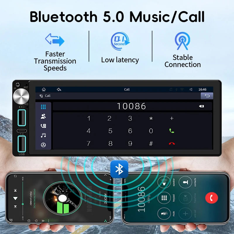 1Din Car Radio Stereo 6.86 Inch Carplay Android Auto Multimedia Video Player IPS